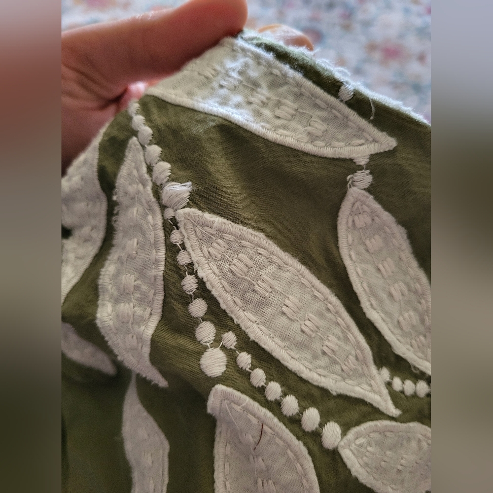 Pre-owned Anthropologie Puff-Sleeve Embroidered Blouse Top Women Sz M Green - Picture 6 of 9
